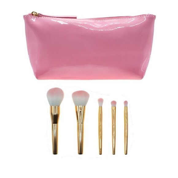 Pink Vinyl bag with gold handle cosmetic brushes - Picture 3 of 8